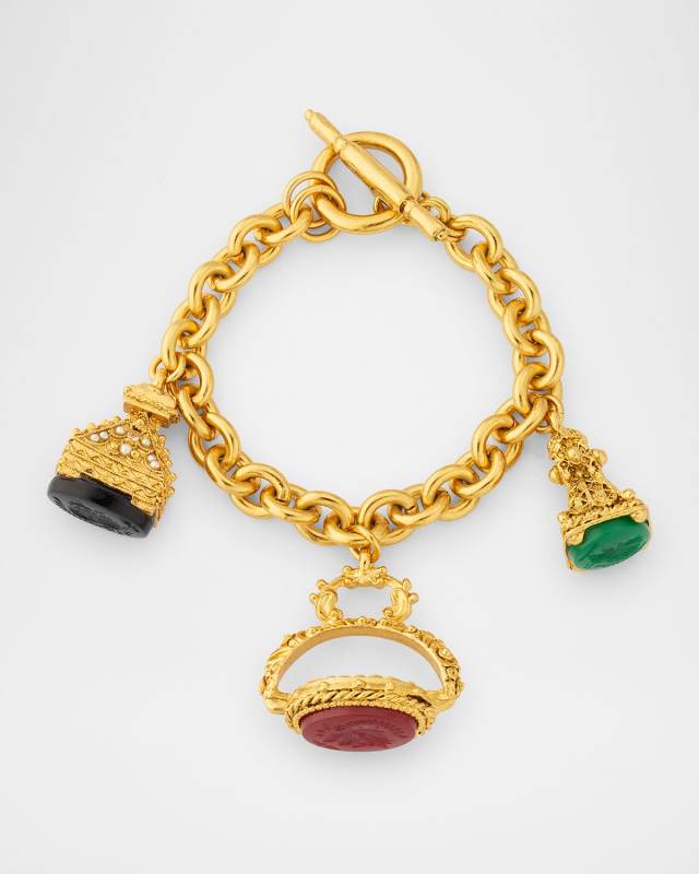 Light Antique Gold Chain Bracelet with Multicolored Charms